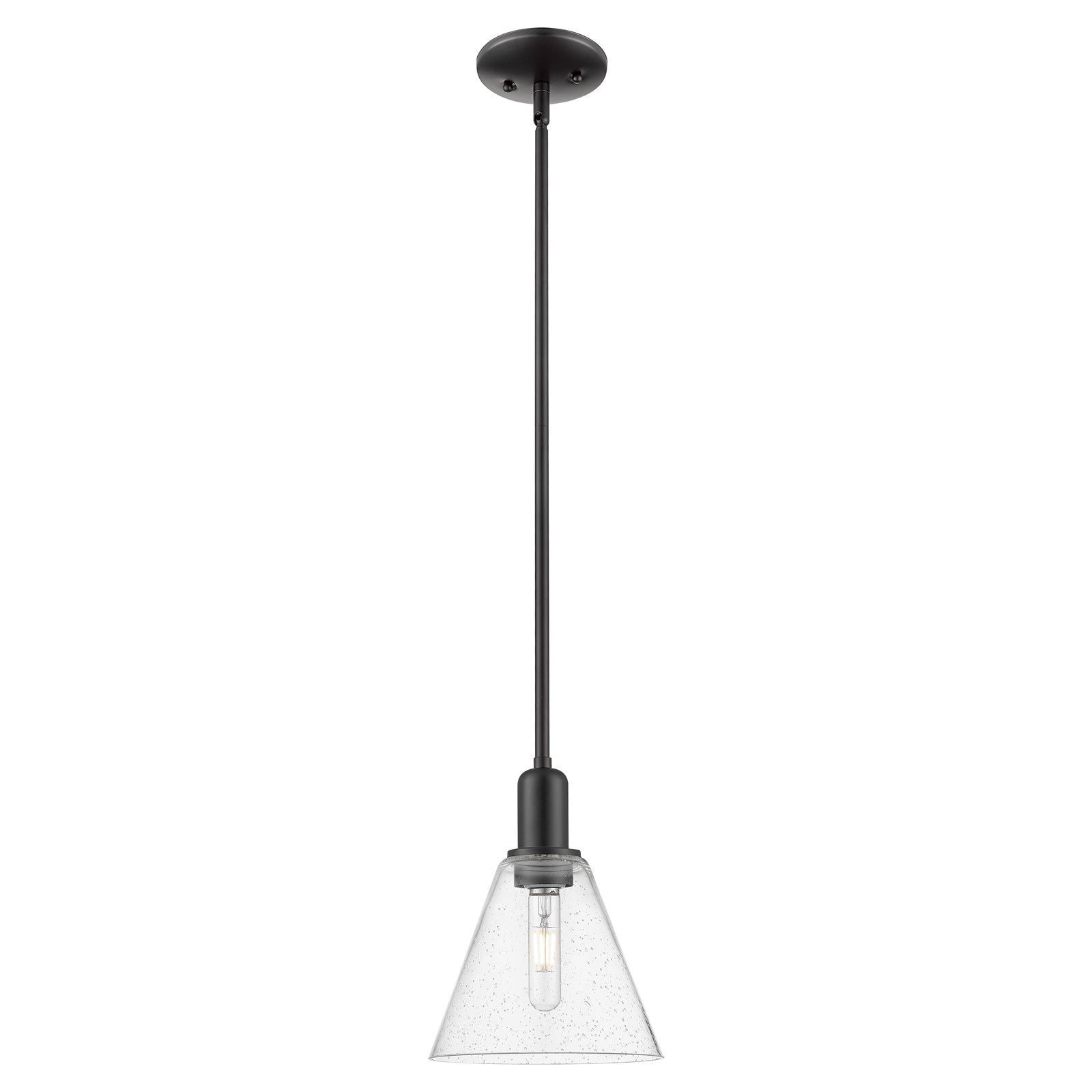 Innovations Berkshire Glass 8in 1-Light Mini Pendant | Industrial Matte Black Steel and Seedy Glass | Kitchen Island & Dining | Model 716-1S-BK-GBC-84