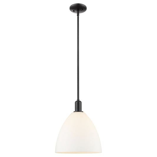 Innovations Bristol 12in 1-Light Mini Pendant | Industrial Matte Black Steel and Matte White Glass | Kitchen Island & Dining | Model 716-1S-BK-GBD-121