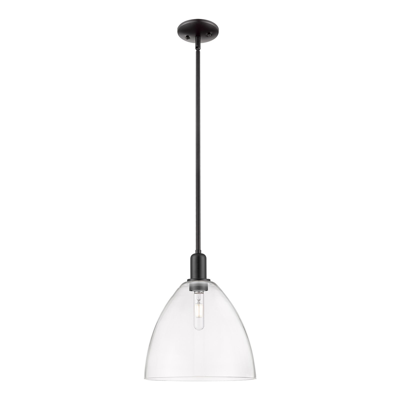 Innovations Bristol 12in 1-Light Mini Pendant | Industrial Matte Black Steel and Clear Glass | Kitchen Island | 12 x 12 x 13.62 | Model 716-1S-BK-GBD-122