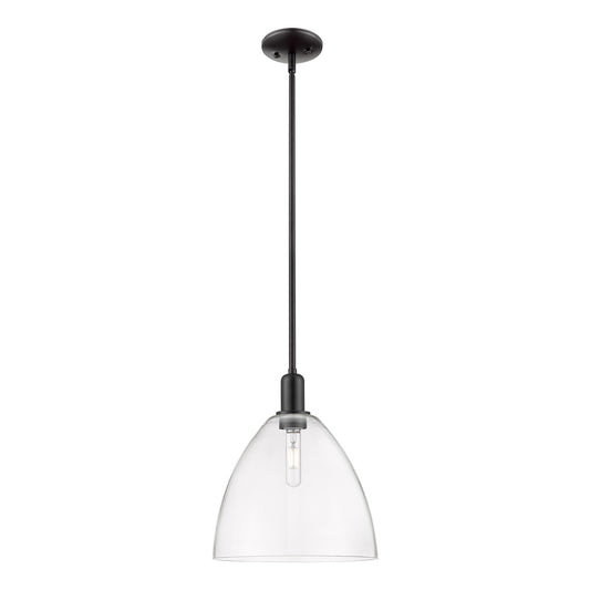 Innovations Bristol 12in 1-Light Mini Pendant | Industrial Matte Black Steel and Clear Glass | Kitchen Island | 12 x 12 x 13.62 | Model 716-1S-BK-GBD-122