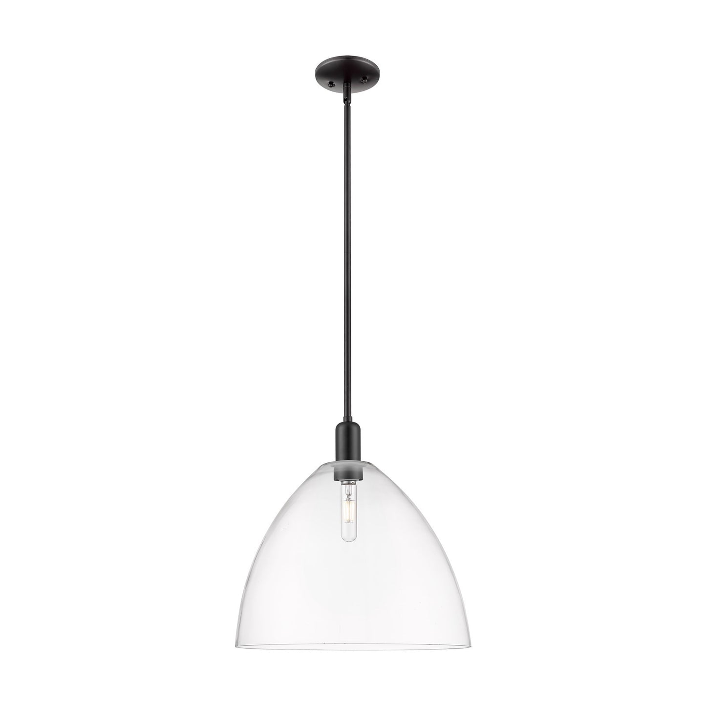 Innovations Bristol 16in 1-Light Mini Pendant | Industrial Matte Black Steel and Clear Glass | Kitchen Island & Dining Room | Model 716-1S-BK-GBD-162