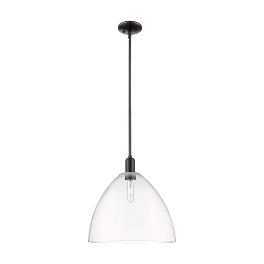 Innovations Bristol 16in 1-Light Mini Pendant | Industrial Matte Black Steel and Clear Glass | Kitchen Island & Dining Room | Model 716-1S-BK-GBD-162