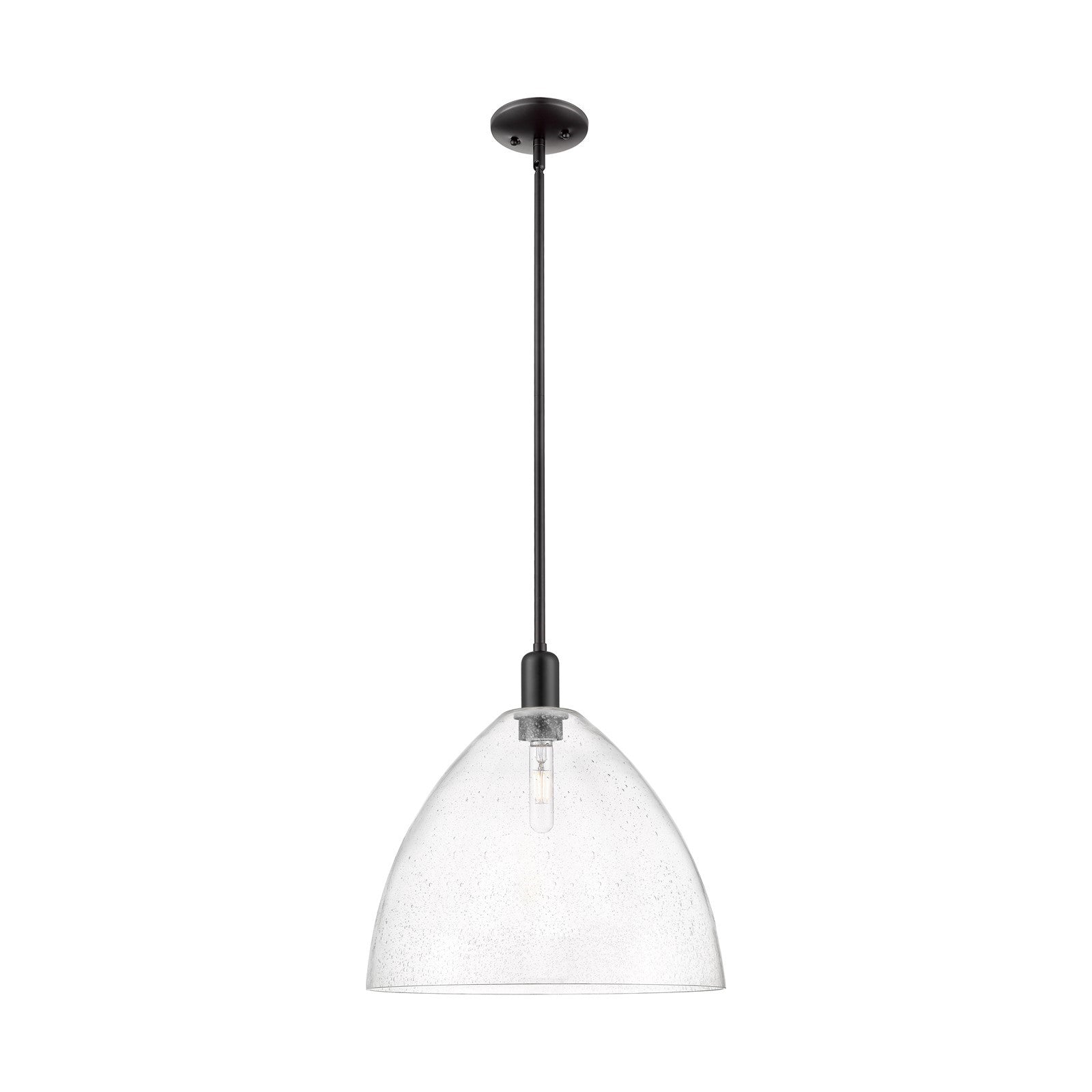 Innovations Bristol 16in 1-Light Mini Pendant | Industrial Matte Black Steel and Seedy Glass | Kitchen Island & Dining Room | 16 | Model 716-1S-BK-GBD-164