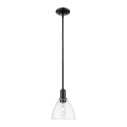 Innovations Bristol 8in 1-Light Mini Pendant | Industrial Matte Black Steel and Clear Glass | Kitchen Island & Dining Room | 7.5 | Model 716-1S-BK-GBD-752