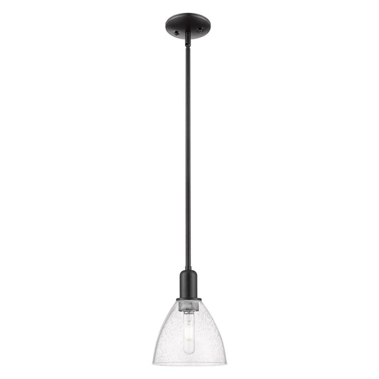 Innovations Bristol 8in 1-Light Mini Pendant | Industrial Matte Black Steel and Seedy Glass | Kitchen Island | 7.5 x 7.5 x 10.12 | Model 716-1S-BK-GBD-754