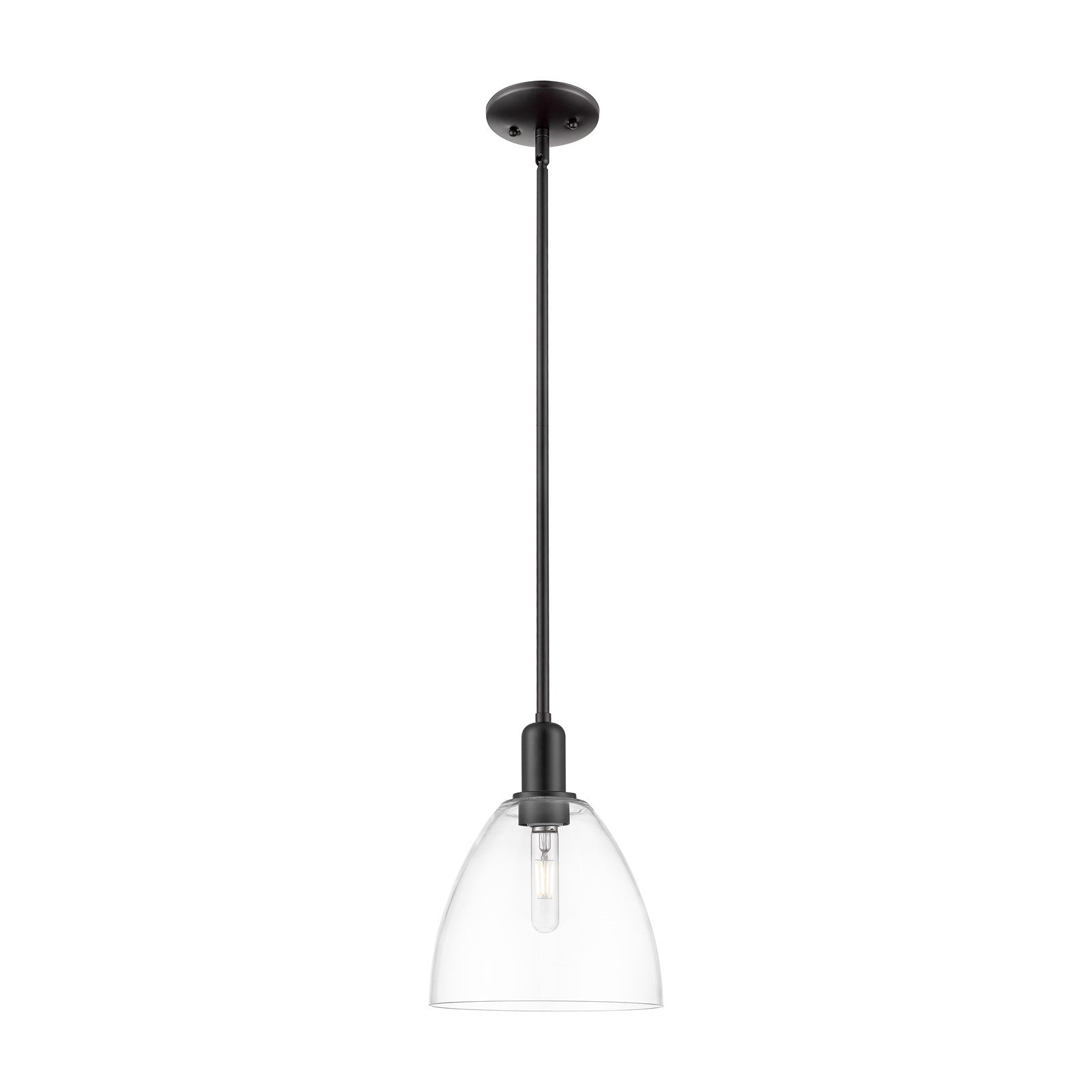 Innovations Bristol 9in 1-Light Mini Pendant | Industrial Matte Black Steel and Clear Glass | Kitchen Island & Dining Room | 9 x | Model 716-1S-BK-GBD-92