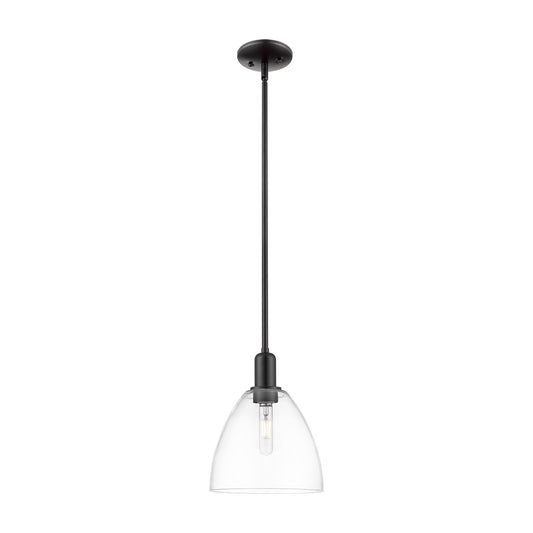 Innovations Bristol 9in 1-Light Mini Pendant | Industrial Matte Black Steel and Clear Glass | Kitchen Island & Dining Room | 9 x | Model 716-1S-BK-GBD-92