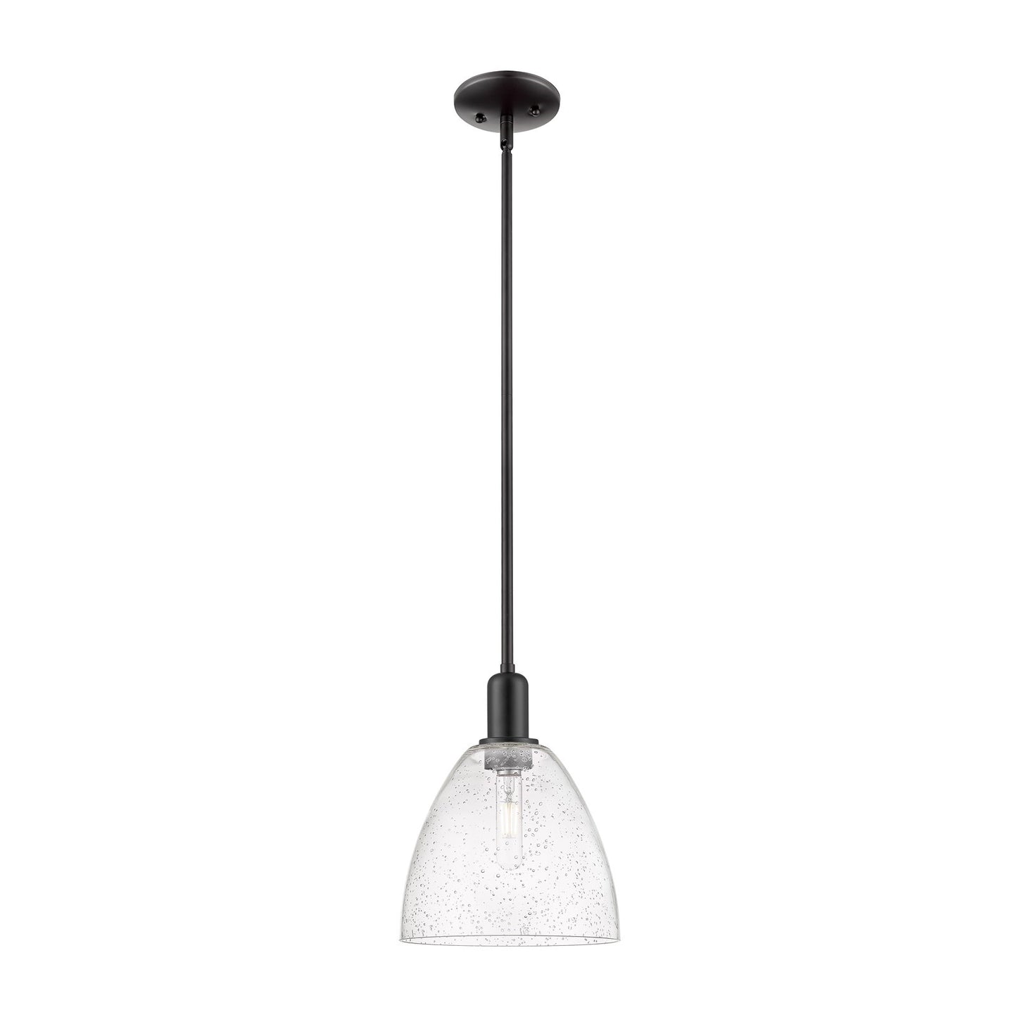 Innovations Bristol 9in 1-Light Mini Pendant | Industrial Matte Black Steel and Seedy Glass | Kitchen Island | 9 x 9 x 12 in | Model 716-1S-BK-GBD-94