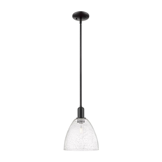 Innovations Bristol 9in 1-Light Mini Pendant | Industrial Matte Black Steel and Seedy Glass | Kitchen Island | 9 x 9 x 12 in | Model 716-1S-BK-GBD-94
