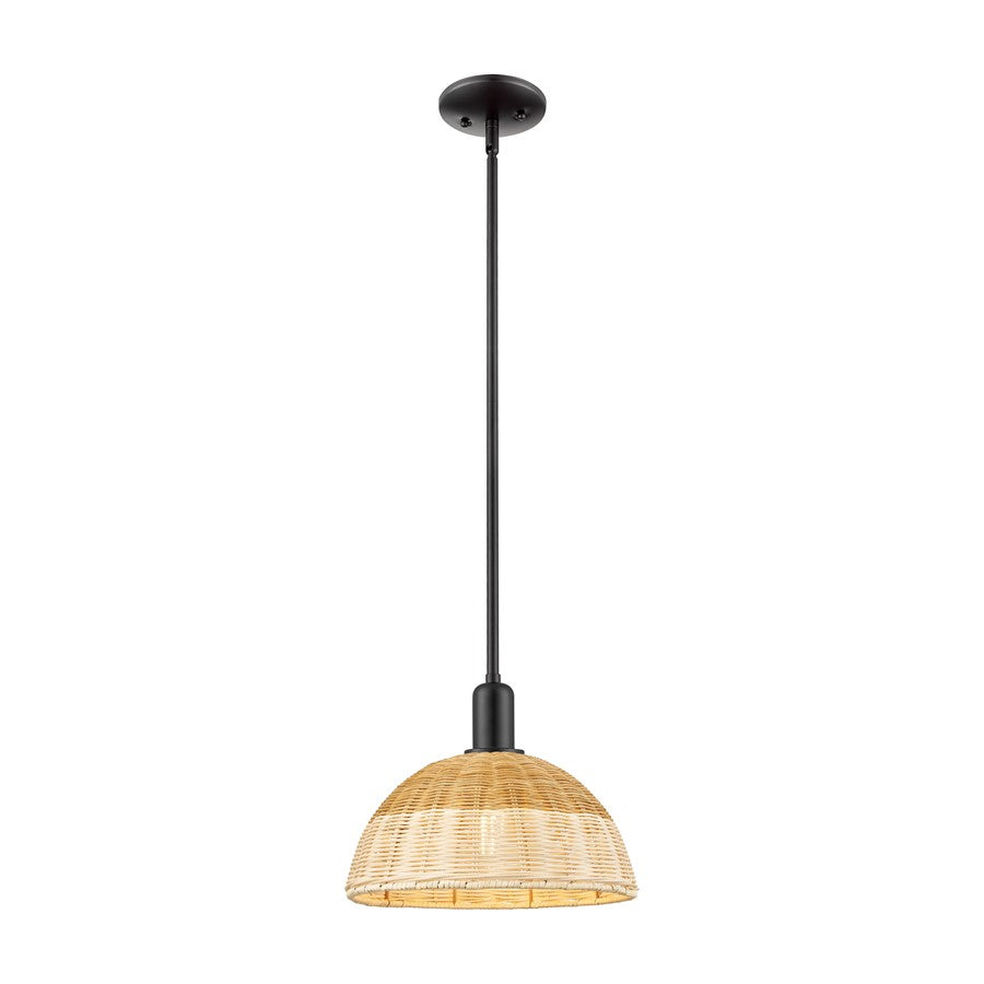 Innovations NB Dome 1Lt Stem Mini Pendant/12" BK/NF - 716-1S-BK-NBD2-12-NAT
