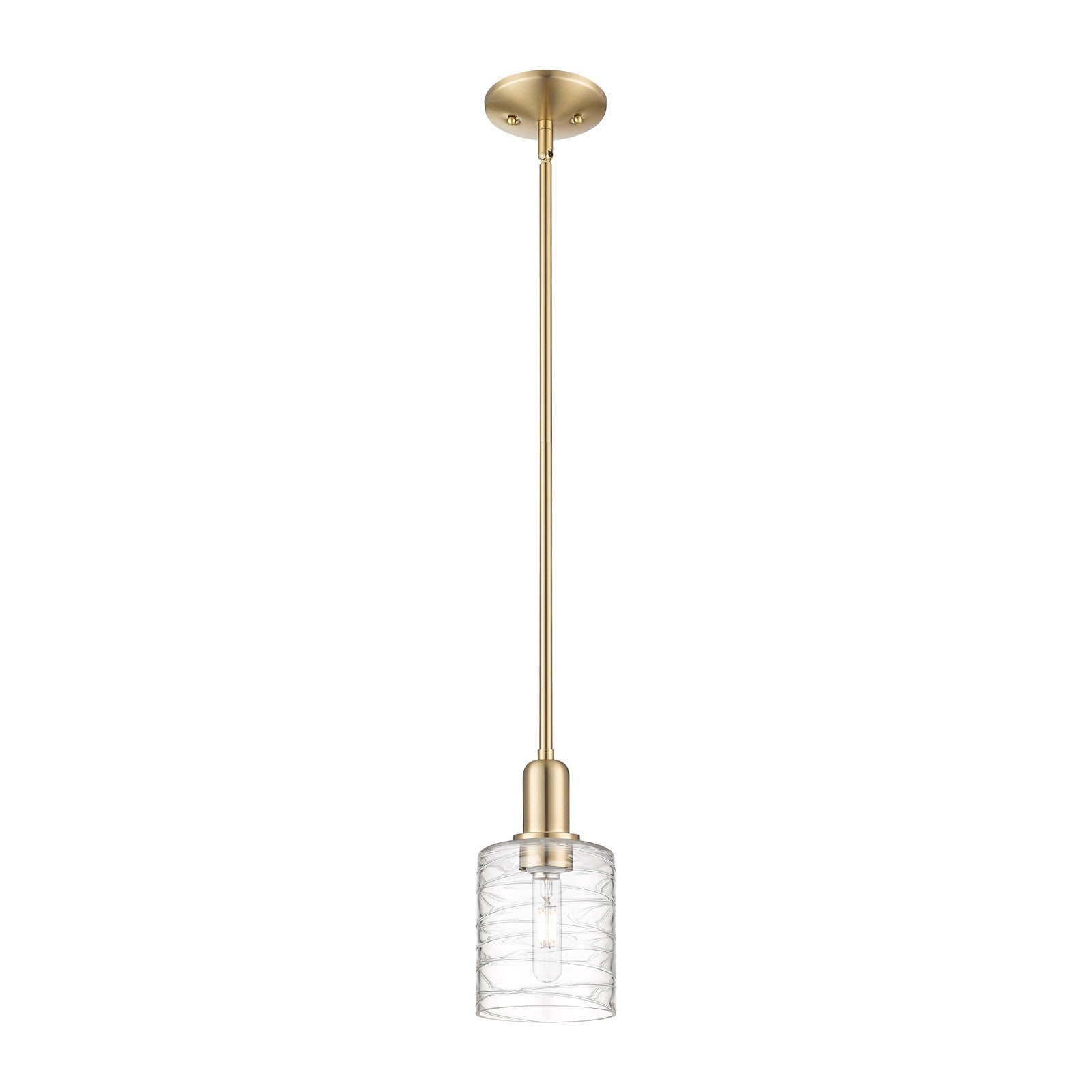Innovations Cobbleskill 5in 1-Light Mini Pendant | Industrial Champagne Bronze Steel and Deco Swirl Clear Glass | Kitchen Island & | Model 716-1S-CB-G1113