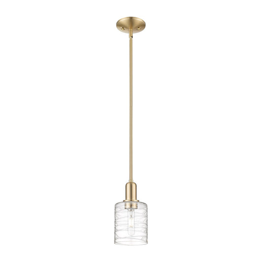 Innovations Cobbleskill 5in 1-Light Mini Pendant | Industrial Champagne Bronze Steel and Deco Swirl Clear Glass | Kitchen Island & | Model 716-1S-CB-G1113