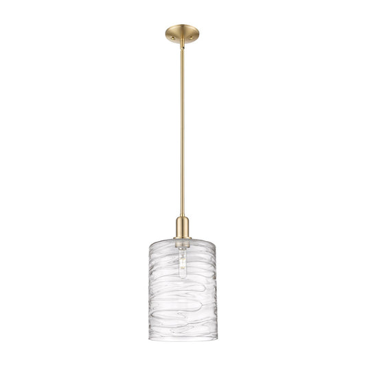 Innovations Cobbleskill 9in 1-Light Mini Pendant | Industrial Champagne Bronze Steel and Deco Swirl Glass | Kitchen Island & | Model 716-1S-CB-G1113-L