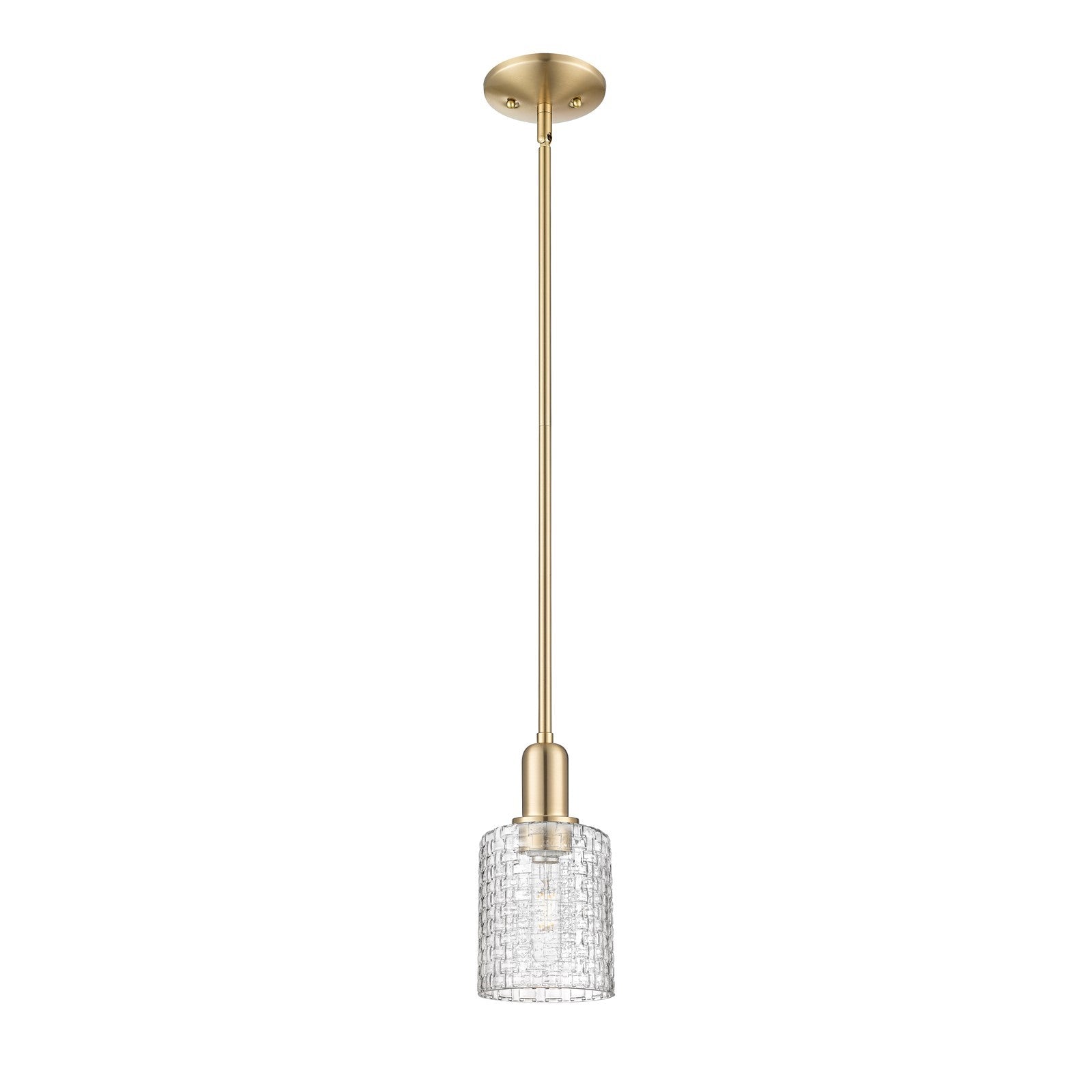 Innovations Cobbleskill 5in 1-Light Mini Pendant | Industrial Champagne Bronze Steel and Clear Basket Weave Glass | Kitchen | Model 716-1S-CB-G112C-5CL