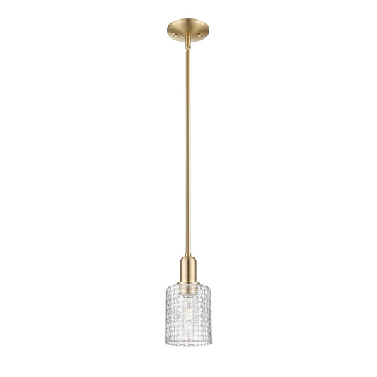 Innovations Cobbleskill 5in 1-Light Mini Pendant | Industrial Champagne Bronze Steel and Clear Basket Weave Glass | Kitchen | Model 716-1S-CB-G112C-5CL