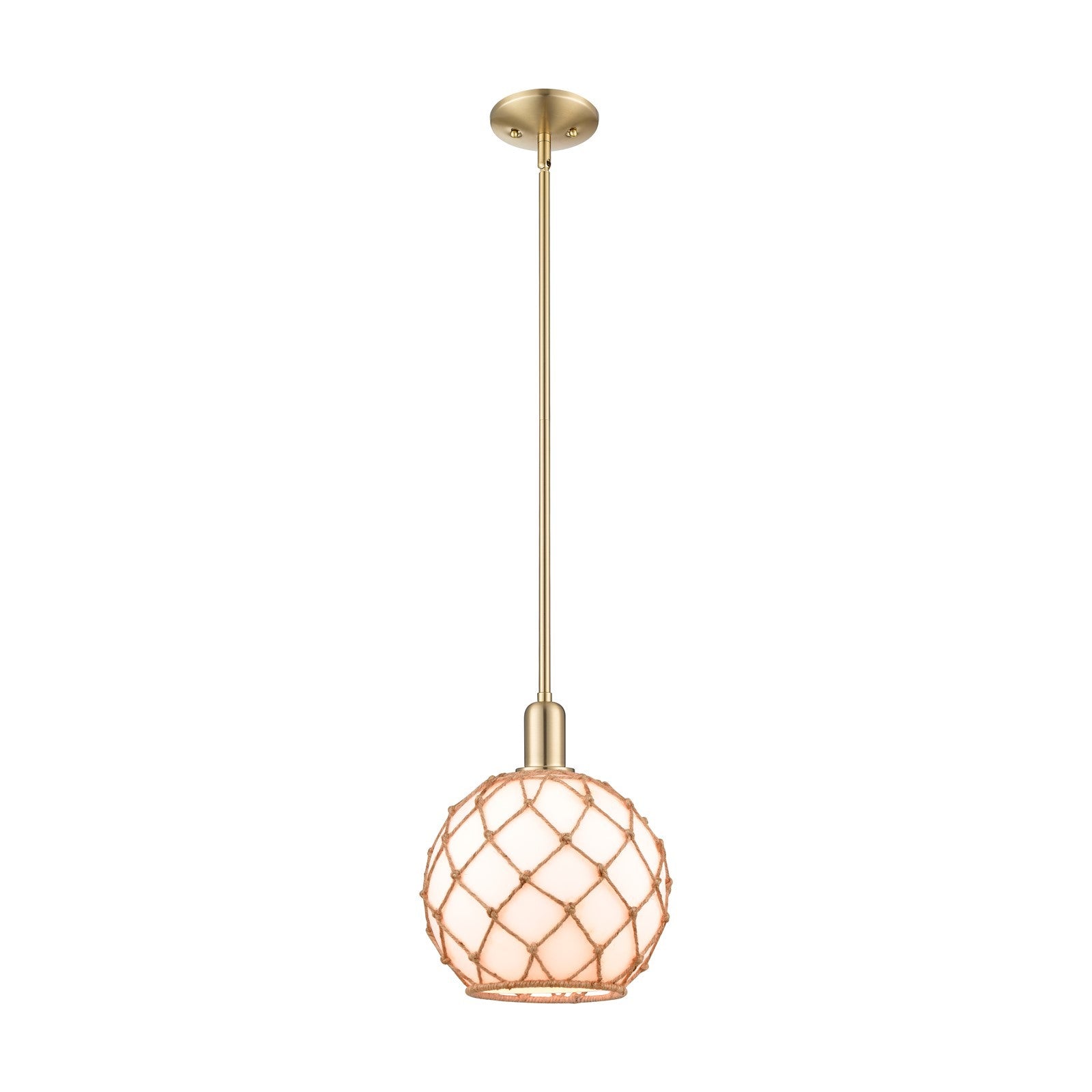 Innovations Farmhouse Rope 10in 1-Light Mini Pendant | Industrial Champagne Bronze Steel and Matte White Glass with Brown Rope | Model 716-1S-CB-G121-10RB