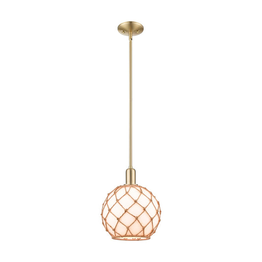 Innovations Farmhouse Rope 10in 1-Light Mini Pendant | Industrial Champagne Bronze Steel and Matte White Glass with Brown Rope | Model 716-1S-CB-G121-10RB