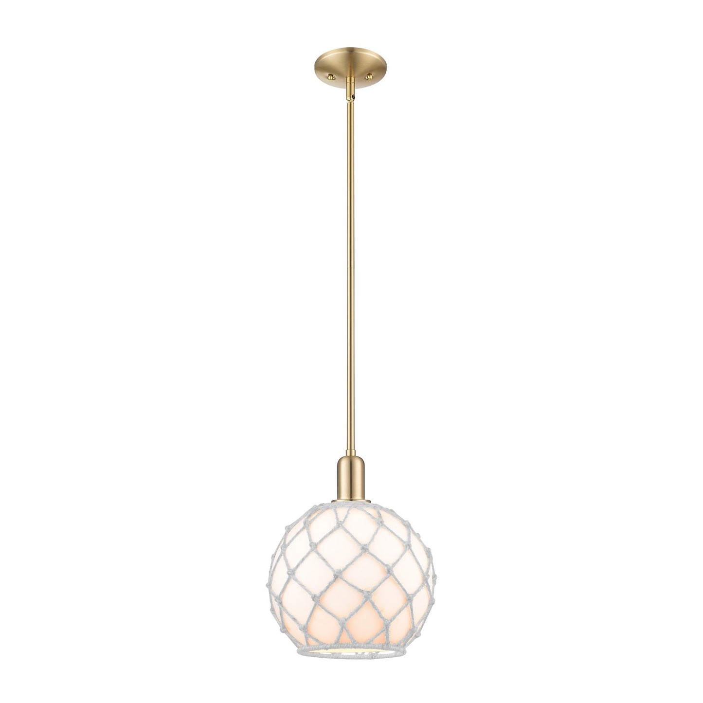 Innovations Farmhouse Rope 10in 1-Light Mini Pendant | Industrial Champagne Bronze Steel and White Glass with Rope Shade | Model 716-1S-CB-G121-10RW
