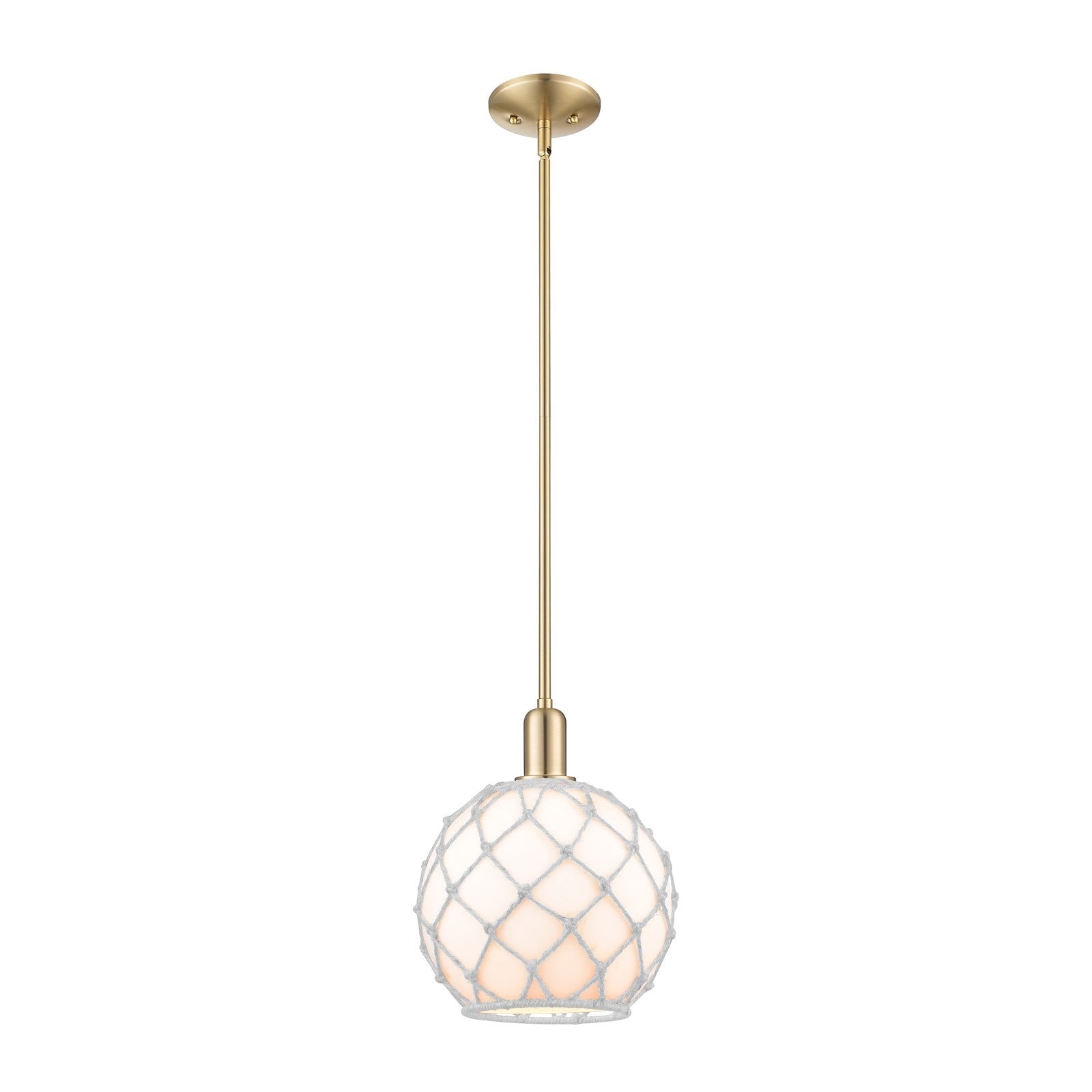 Innovations Farmhouse Rope 10in 1-Light Mini Pendant | Industrial Champagne Bronze Steel and White Glass with Rope Shade | Model 716-1S-CB-G121-10RW