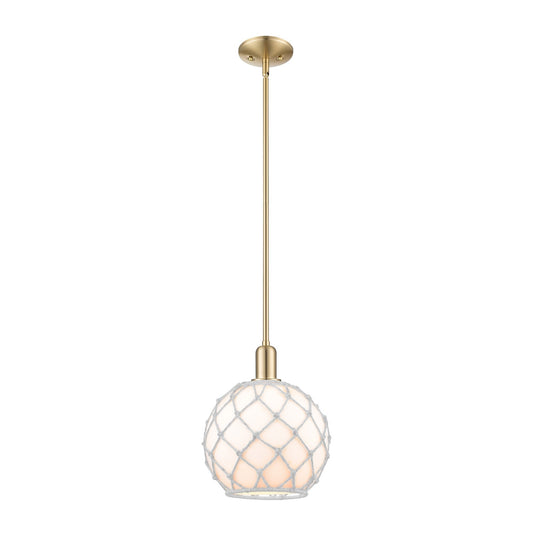 Innovations Farmhouse Rope 10in 1-Light Mini Pendant | Industrial Champagne Bronze Steel and White Glass with Rope Shade | Model 716-1S-CB-G121-10RW