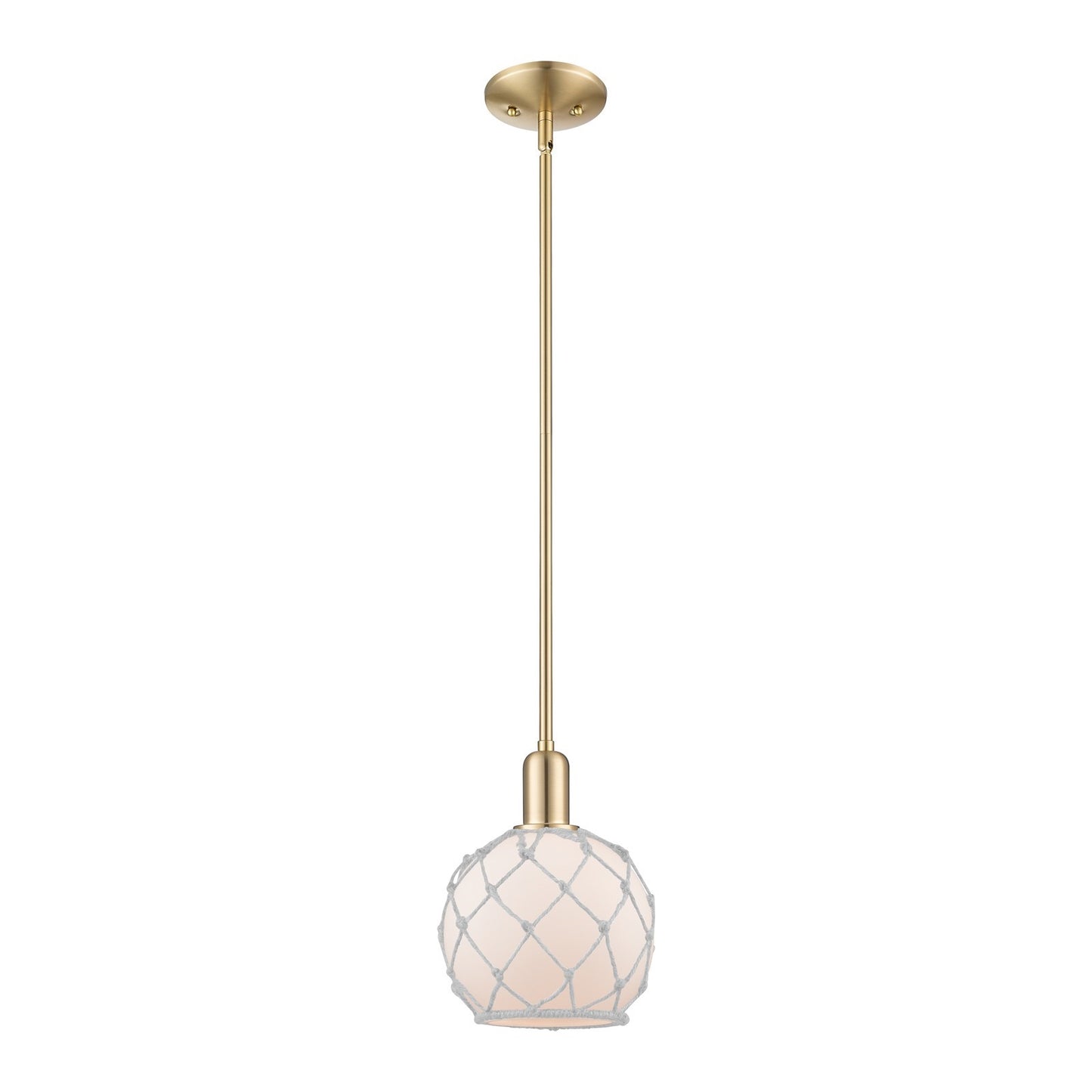 Innovations Farmhouse Rope 8in 1-Light Mini Pendant | Industrial Champagne Bronze Steel and White Frosted Glass with White Rope | Model 716-1S-CB-G121-8RW