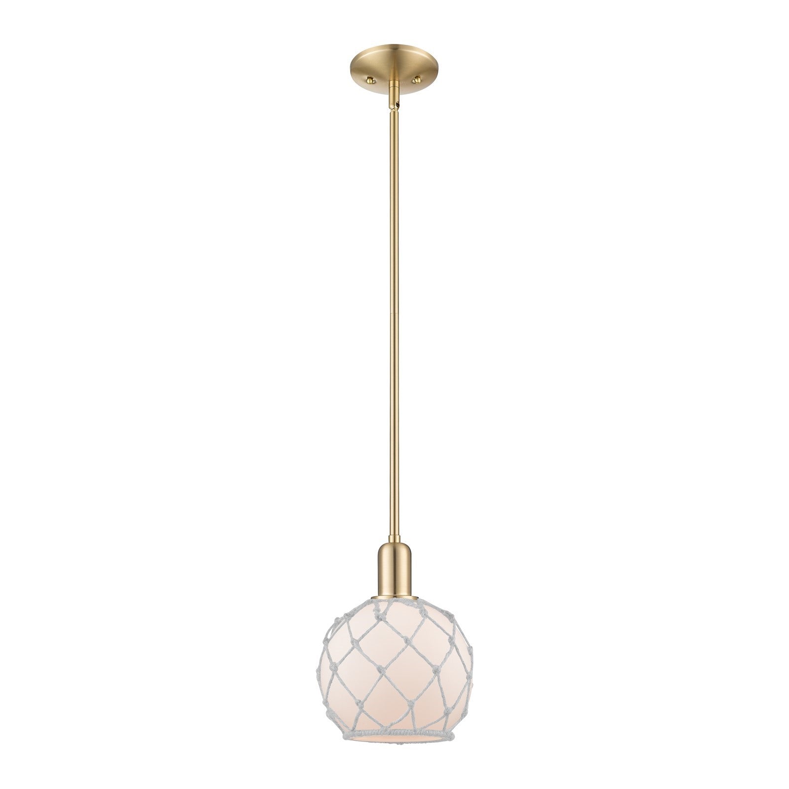 Innovations Farmhouse Rope 8in 1-Light Mini Pendant | Industrial Champagne Bronze Steel and White Frosted Glass with White Rope | Model 716-1S-CB-G121-8RW