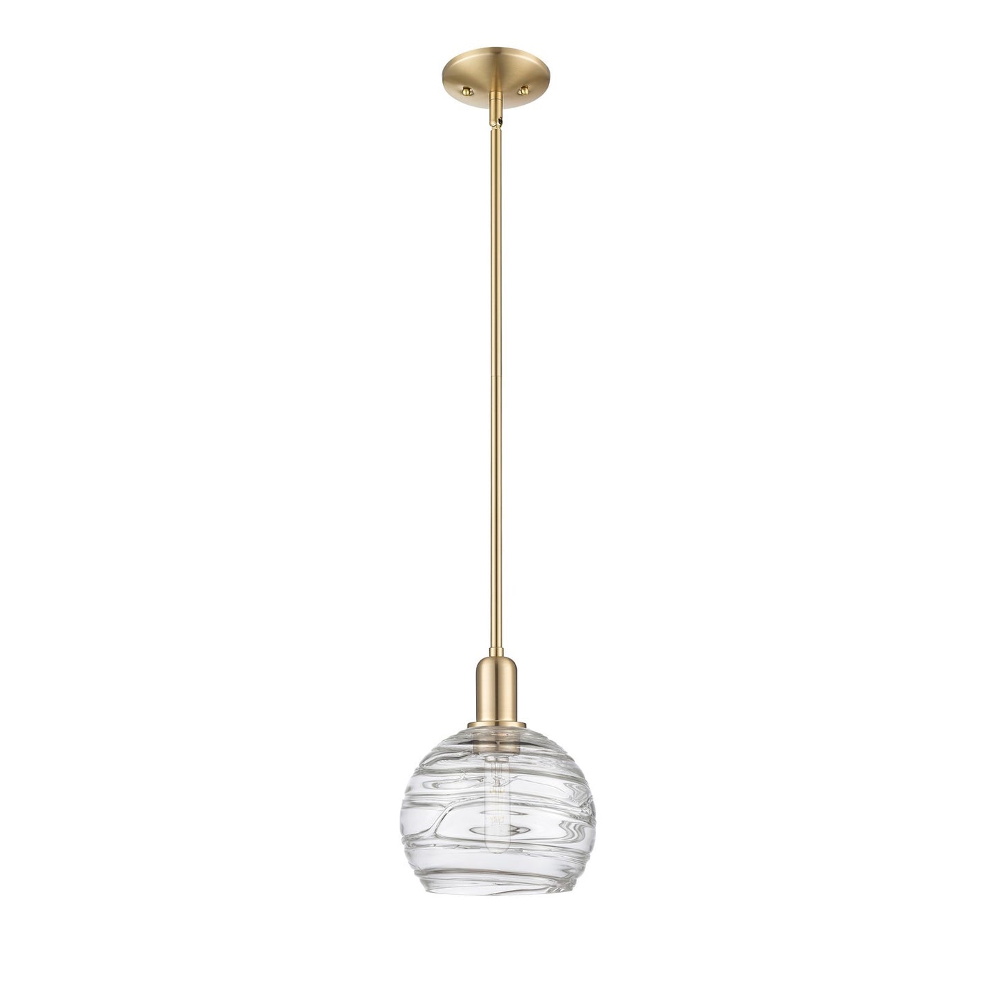 Innovations Athens Deco Swirl 8in 1-Light Mini Pendant | Industrial Champagne Bronze Steel and Clear Deco Swirl Glass | Model 716-1S-CB-G1213-8CL