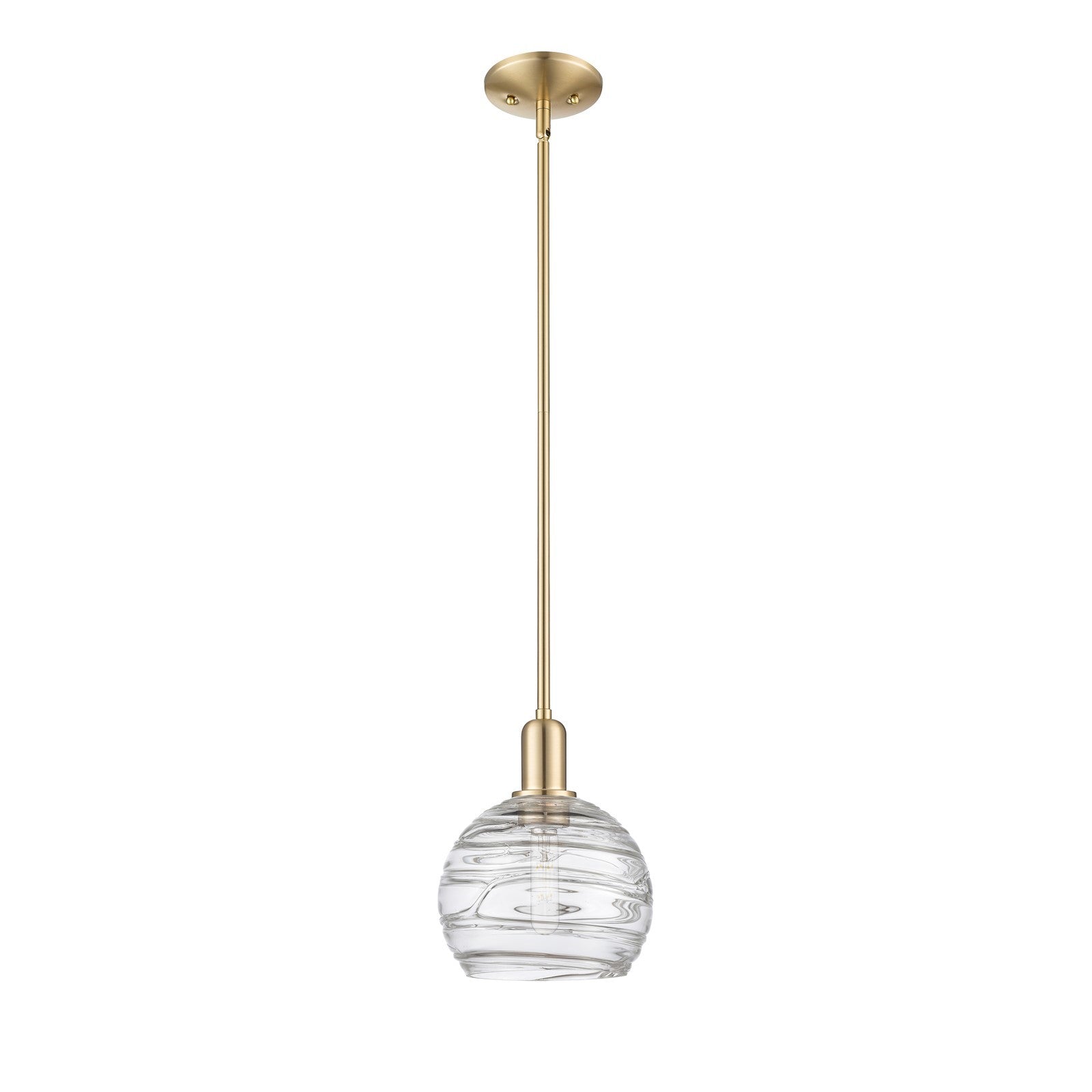 Innovations Athens Deco Swirl 8in 1-Light Mini Pendant | Industrial Champagne Bronze Steel and Clear Deco Swirl Glass | Model 716-1S-CB-G1213-8CL