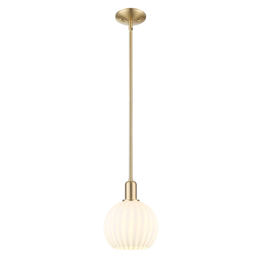 Innovations Lighting Arcadia 8in 1-Light Mini Pendant | Industrial Champagne Bronze Steel and White Venetian Glass | Kitchen | Model 716-1S-CB-G1217-8WV