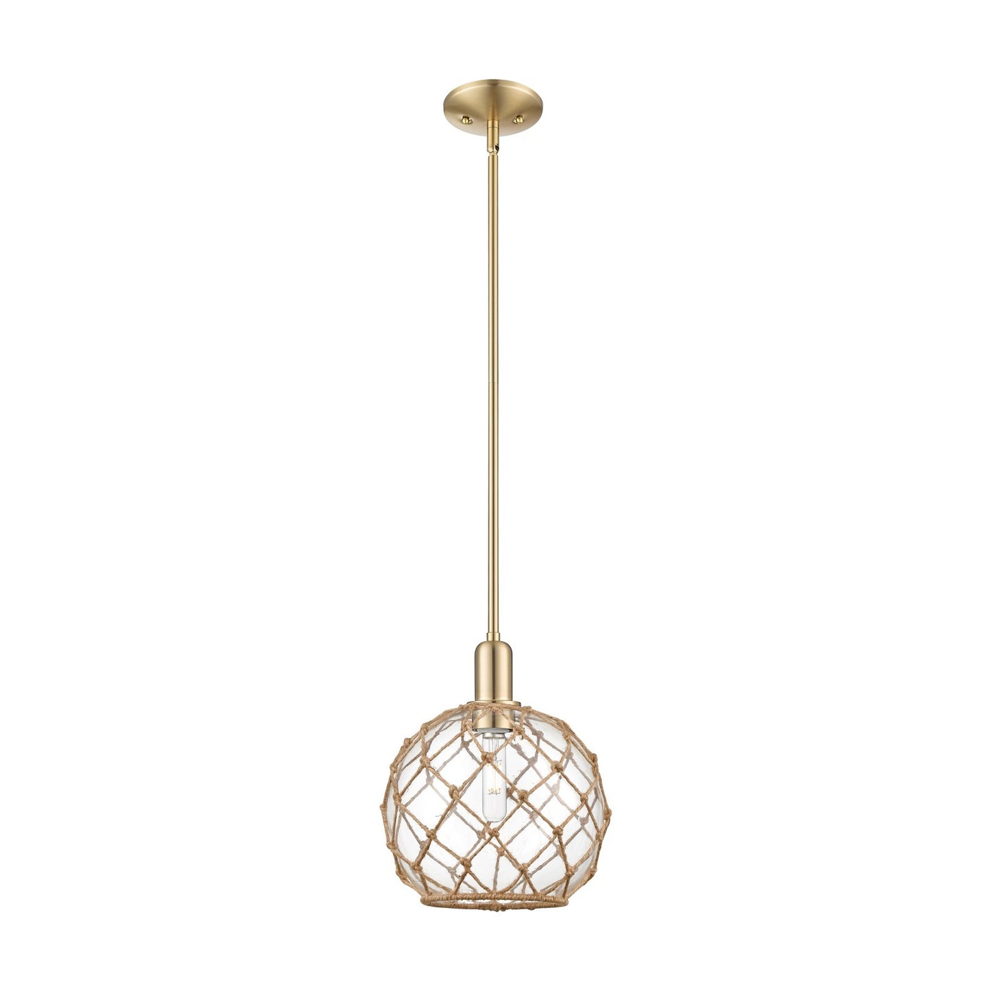 Innovations Farmhouse Rope 10in 1-Light Mini Pendant | Industrial Champagne Bronze Steel and Clear Glass with Brown Rope | Model 716-1S-CB-G122-10RB