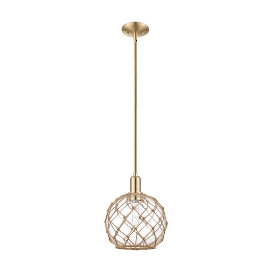 Innovations Farmhouse Rope 10in 1-Light Mini Pendant | Industrial Champagne Bronze Steel and Clear Glass with Brown Rope | Model 716-1S-CB-G122-10RB