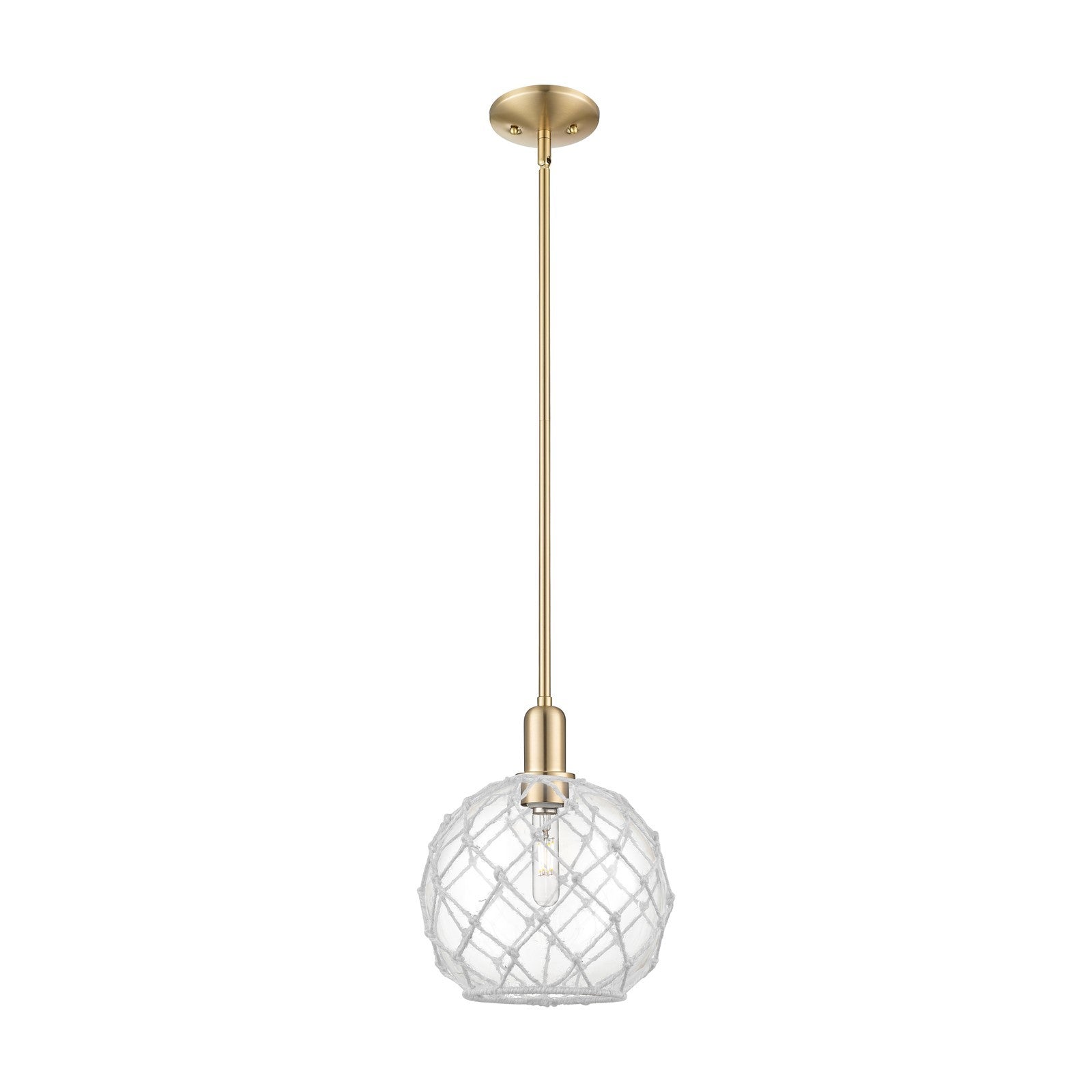 Innovations Farmhouse Rope 10in 1-Light Mini Pendant | Industrial Champagne Bronze Steel and Clear Glass with White Rope | Model 716-1S-CB-G122-10RW