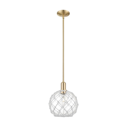 Innovations Farmhouse Rope 10in 1-Light Mini Pendant | Industrial Champagne Bronze Steel and Clear Glass with White Rope | Model 716-1S-CB-G122-10RW
