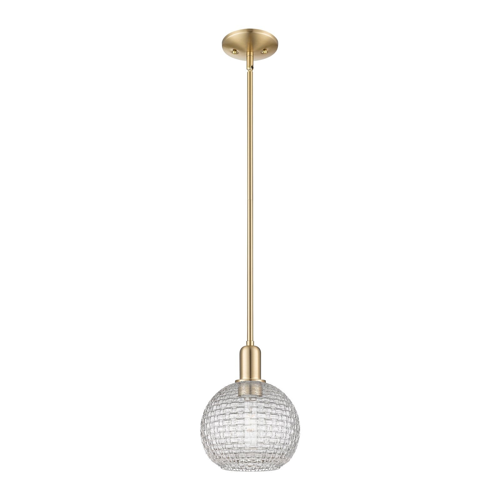 Innovations Athens 8in 1-Light Mini Pendant | Industrial Champagne Bronze Steel and Clear Basket Weave Glass | Kitchen Island | Model 716-1S-CB-G122C-8CL