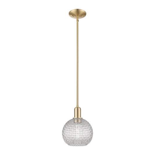 Innovations Athens 8in 1-Light Mini Pendant | Industrial Champagne Bronze Steel and Clear Basket Weave Glass | Kitchen Island | Model 716-1S-CB-G122C-8CL