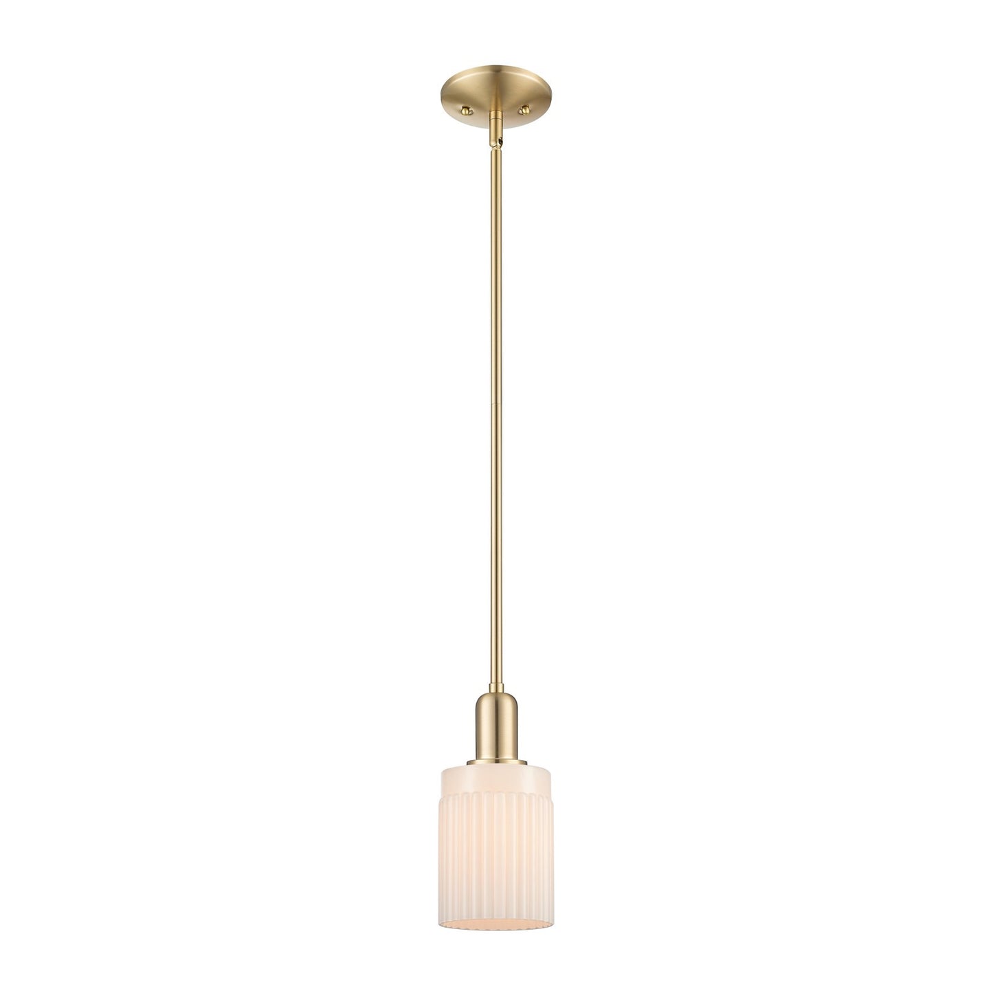 Innovations Hadley 1-Light 4.5in Mini Pendant | Industrial Champagne Bronze Steel and Matte White Ribbed Glass | Kitchen Island & | Model 716-1S-CB-G341