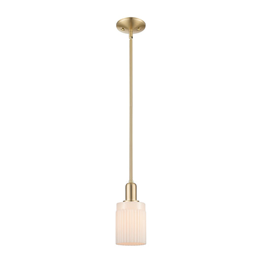 Innovations Hadley 1-Light 4.5in Mini Pendant | Industrial Champagne Bronze Steel and Matte White Ribbed Glass | Kitchen Island & | Model 716-1S-CB-G341