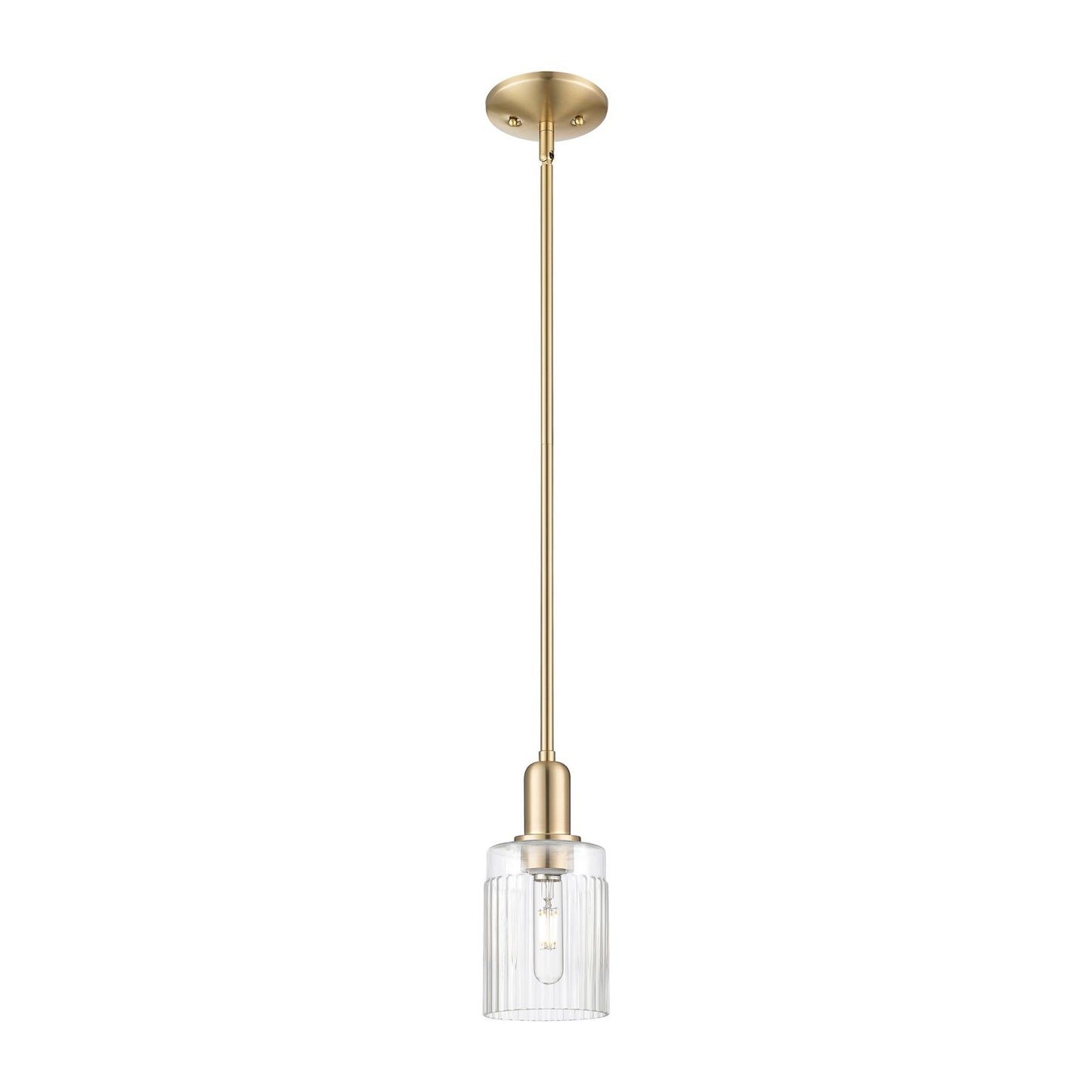 Innovations Hadley 1-Light 4.5in Mini Pendant | Industrial Champagne Bronze Steel and Clear Ribbed Glass | Kitchen Island & Dining | Model 716-1S-CB-G342