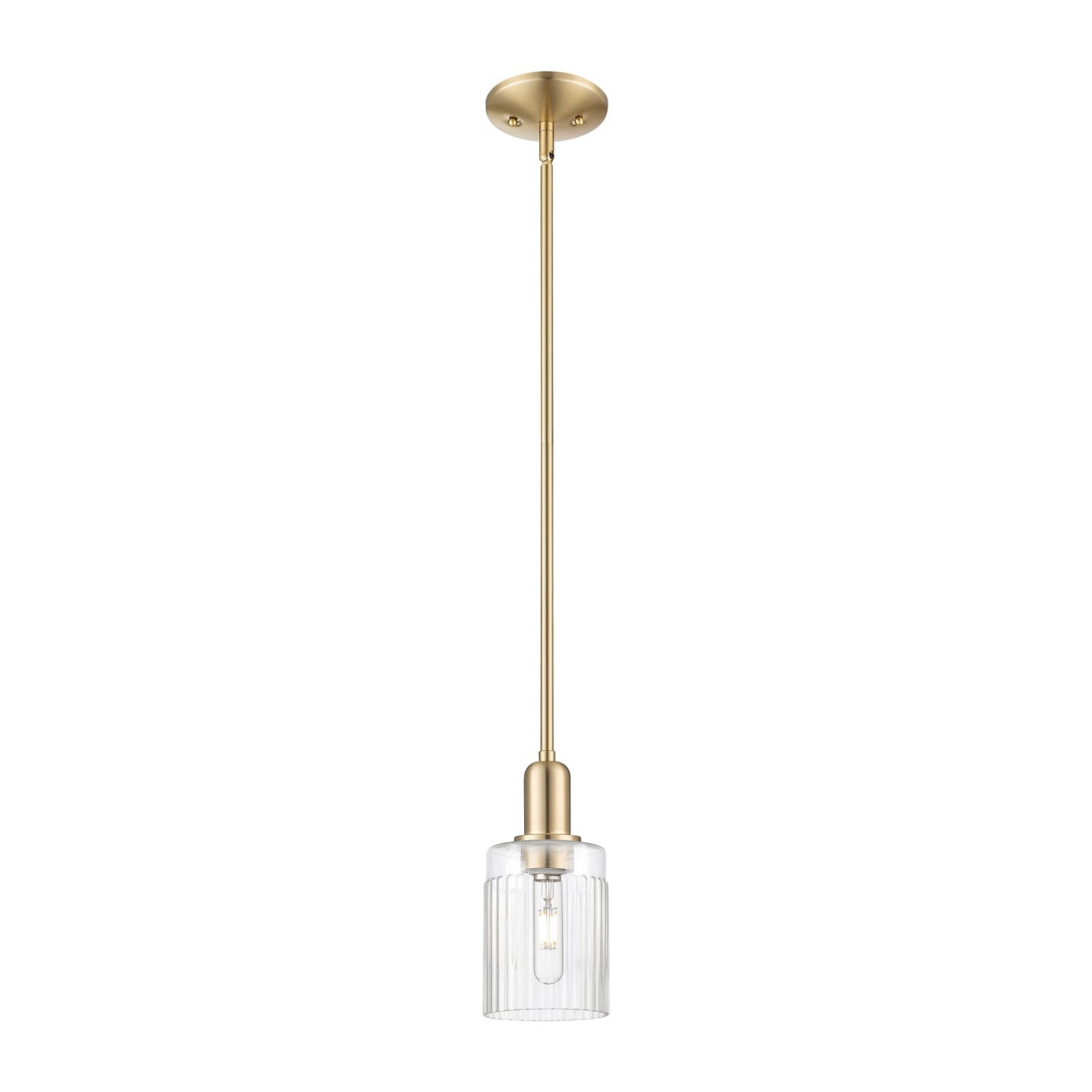 Innovations Hadley 1-Light 4.5in Mini Pendant | Industrial Champagne Bronze Steel and Clear Ribbed Glass | Kitchen Island & Dining | Model 716-1S-CB-G342