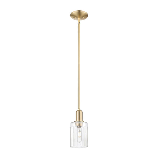 Innovations Hadley 1-Light 4.5in Mini Pendant | Industrial Champagne Bronze Steel and Clear Ribbed Glass | Kitchen Island & Dining | Model 716-1S-CB-G342