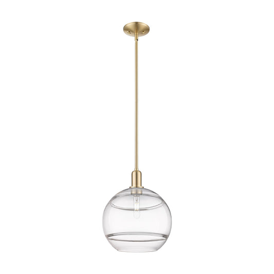 Innovations Rochester 12in 1-Light Mini Pendant | Industrial Champagne Bronze Steel and Clear Glass | Kitchen Island & Dining | Model 716-1S-CB-G556-12CL