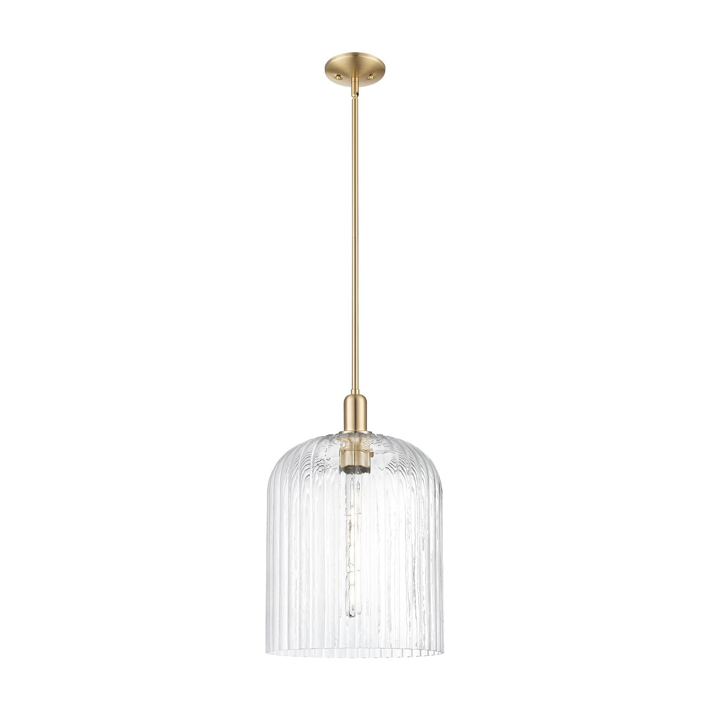 Innovations Bridal Veil 12in 1-Light Mini Pendant | Industrial Champagne Bronze Steel and Clear Ribbed Glass | Kitchen Island | Model 716-1S-CB-G559-12CL