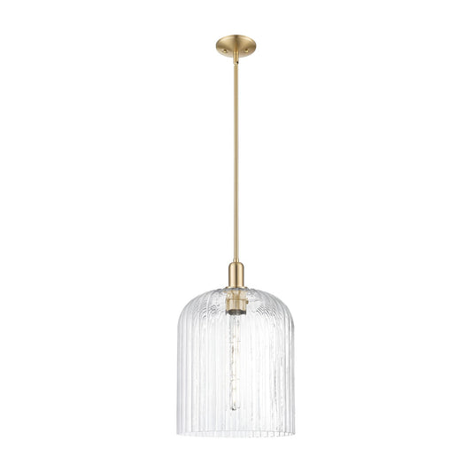 Innovations Bridal Veil 12in 1-Light Mini Pendant | Industrial Champagne Bronze Steel and Clear Ribbed Glass | Kitchen Island | Model 716-1S-CB-G559-12CL
