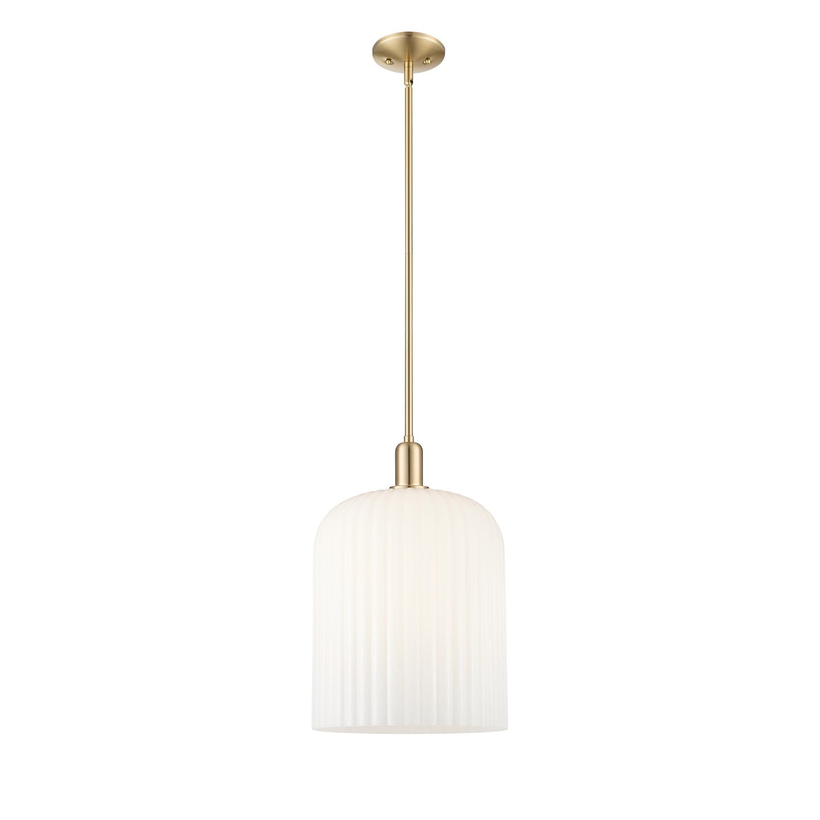Innovations Bridal Veil 12in 1-Light Mini Pendant | Industrial Champagne Bronze Steel and Gloss White Ribbed Glass | Kitchen | Model 716-1S-CB-G559-12GWH