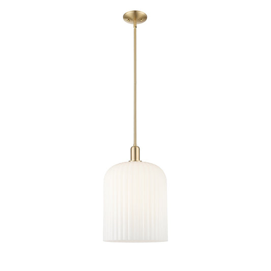 Innovations Bridal Veil 12in 1-Light Mini Pendant | Industrial Champagne Bronze Steel and Gloss White Ribbed Glass | Kitchen | Model 716-1S-CB-G559-12GWH