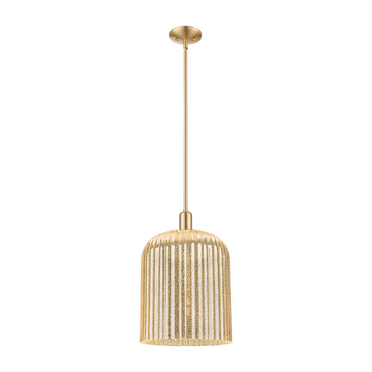 Innovations Bridal Veil 12in 1-Light Mini Pendant | Industrial Champagne Bronze Steel and Mercury Ribbed Glass | Kitchen | Model 716-1S-CB-G559-12ME