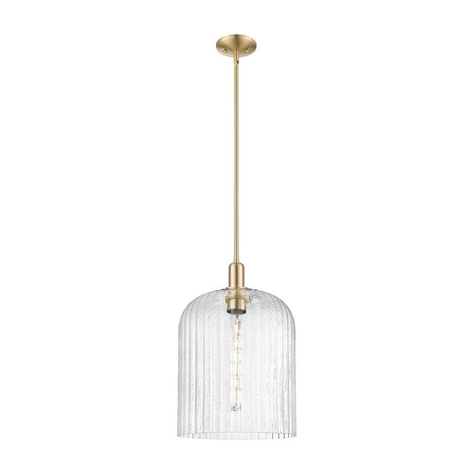 Innovations Bridal Veil 12in 1-Light Mini Pendant | Industrial Champagne Bronze Steel and Seedy Ribbed Glass | Kitchen Island | Model 716-1S-CB-G559-12SDY