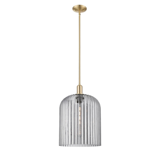 Innovations Bridal Veil 12in 1-Light Mini Pendant | Industrial Champagne Bronze Steel and Light Smoke Ribbed Glass | Kitchen | Model 716-1S-CB-G559-12SM