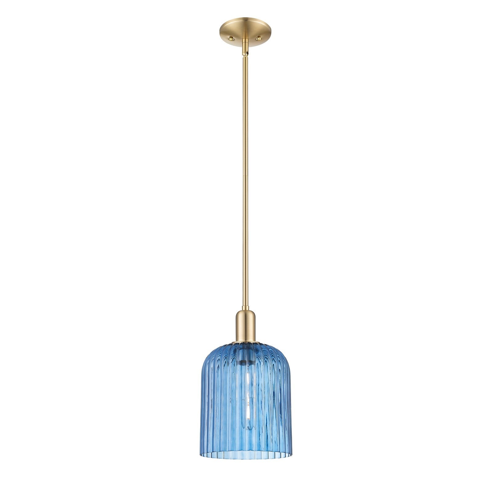 Innovations Bridal Veil 8in 1-Light Mini Pendant | Industrial Champagne Bronze Steel and Princess Blue Ribbed Glass | Kitchen | Model 716-1S-CB-G559-8BL