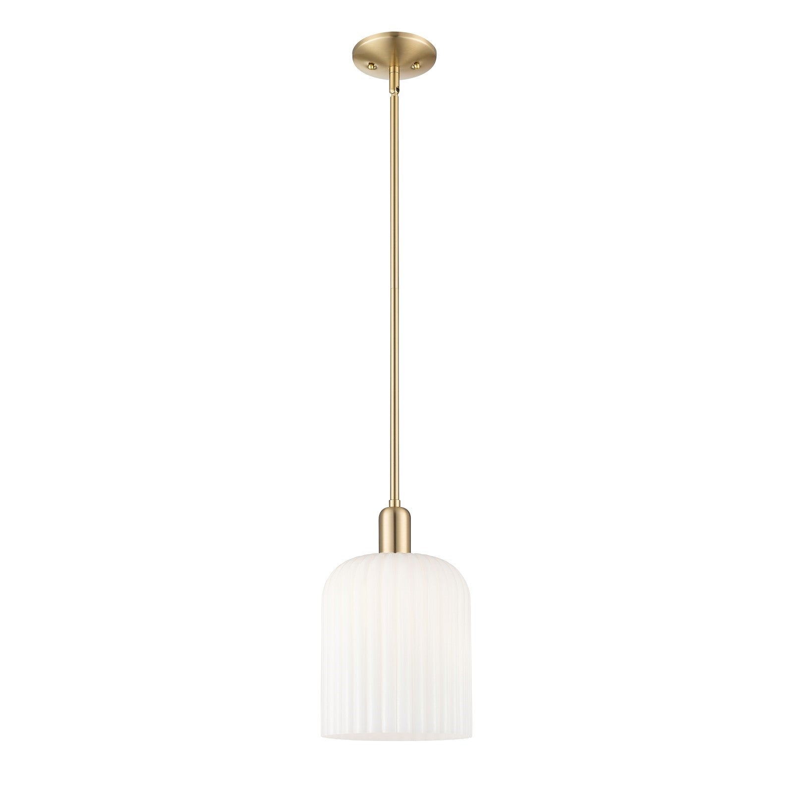 Innovations Bridal Veil 8in 1-Light Mini Pendant | Industrial Champagne Bronze Steel and Gloss White Ribbed Glass | Kitchen | Model 716-1S-CB-G559-8GWH